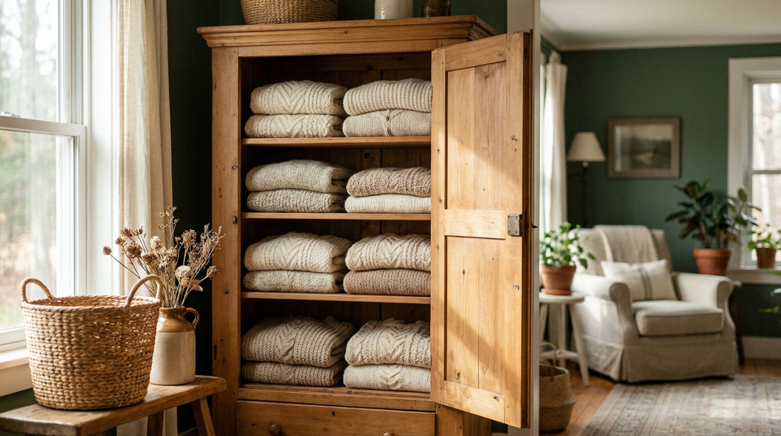 Kleiderschrank mit Wollpullovern – Kleidermotten vorbeugen