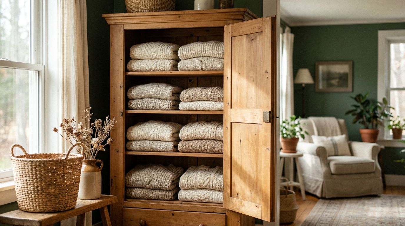 Kleiderschrank mit Wollpullovern – Kleidermotten vorbeugen