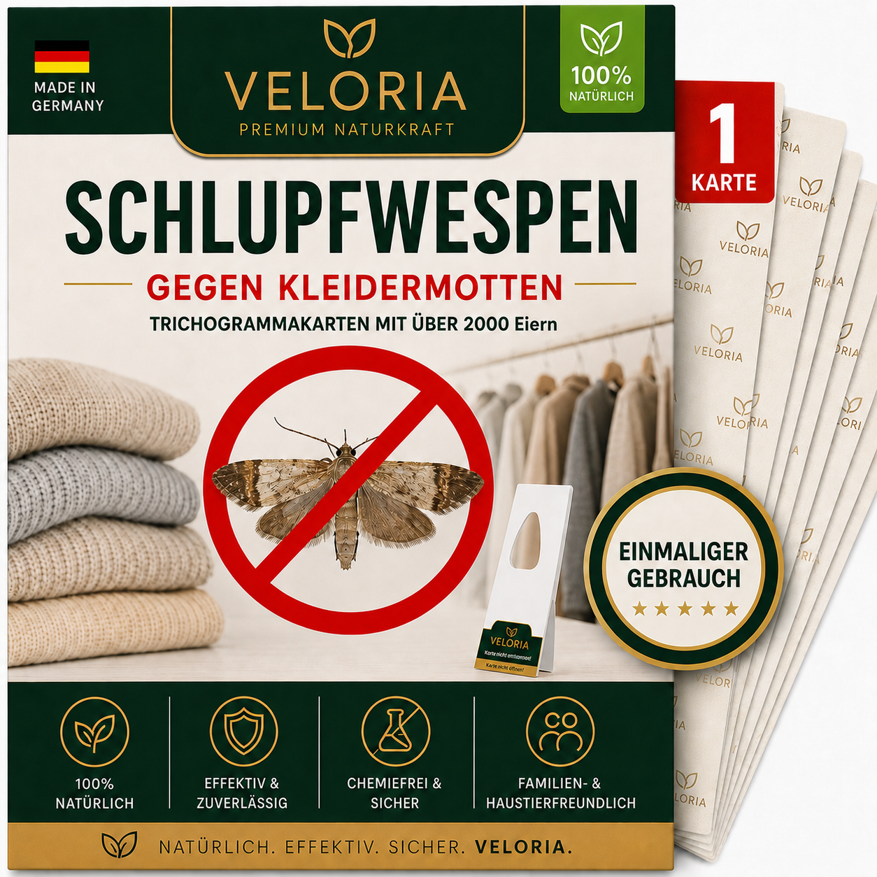 VELORIA Schlupfwespen gegen Kleidermotten – 1 Karte, 1 Lieferung